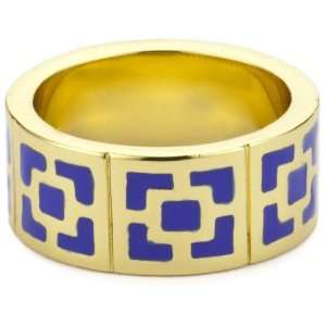  Trina Turk Enamel Brick Gold And Electric Blue Ring, Size 