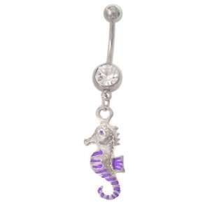 Cute Lt Purple Sea Horse Sea fish dangle Belly navel Ring piercing bar 