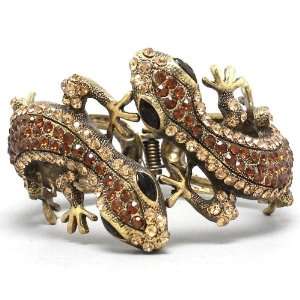   Golden Brown Ctystal Gecko Lizard Hinged Bangle Bracelet: Jewelry