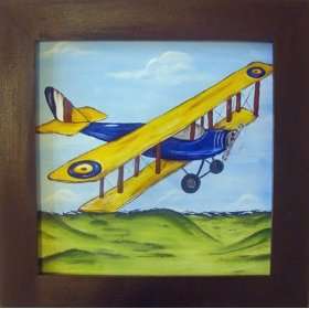   Boys Vintage Airplane Framed Art Yellow Barnstormer: Home & Kitchen