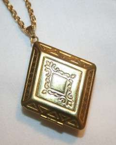 Lovely Goldtone Diamond Shaped Swirled Locket Necklace  