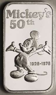 Mickey Mouse 50th GreatHouse 1 oz .999 silver bar TRG 9  