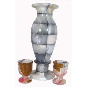  Buddhist Altar / Agate Offering Vase & 2 Vessels 