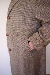 Vintage HARRIS TWEED Scottish WOOL Woven Mens Trench OVER COAT  