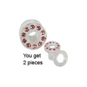 UV size 9g /3.0mm Transparent Flesh Tunnel with Pink Sapphire Crystals 