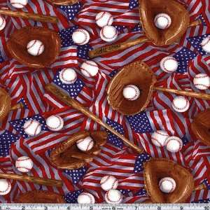  45 Wide All American Baseball Multi Fabric By The Yard 