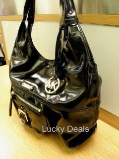 new authentic large patent leather shoulder tote austin in black color 