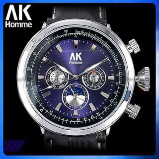 AK Homme Auto Mechanical Mens 6 Hands Design Watch  
