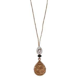   Buddhist Medallion & Agate Teardrop Mala Bead Amulet 