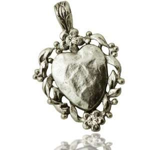 Beaucoup Designs Silver Over Pewter Old World Hammered Heart Filigree 