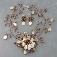 Grey Pearl Floral Convertible Necklace Pin Earrings Set  
