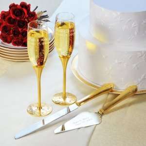 Gold Parisian Romance Champagne Flutes & Cake Server Set:  