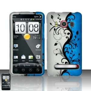 For HTC Evo 4G (Sprint) Rubberized Blue Vines Design Snap on Protector 