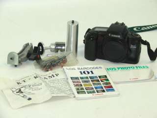 Black Canon EOS ELAN 35mm Film SLR Camera Body + Grip Parts Mount Neck 