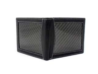 Carbon Fiber & Leather Bi Fold Wallet With Double Gray Stitching