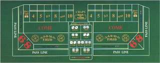 CRAPS Pro Game Layout 3x6 Wear Resistant Green Felt  