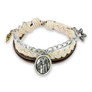 Leather Braided Bracelet with St. Benedicts Charms 