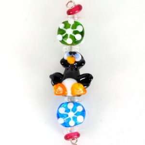   Happy Penguin and Snowflakes Lampwork Bead Set Arts, Crafts & Sewing