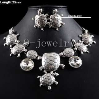 Cute Tortoise Tibet Silver Necklace & Earrings TS0959  