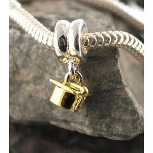  Graduation Cap Dangling 14K and Sterling Silver Charm Bead 