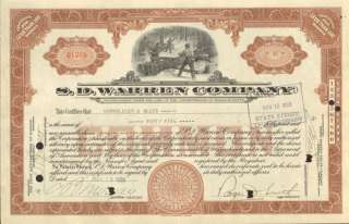 Warren Lumber Company  Massachusetts stock certificate  