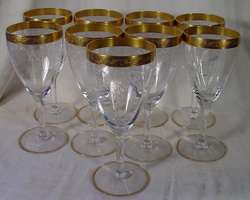 Vintage TIFFIN CRYSTAL Wine Stemware Etched with Gold Band 