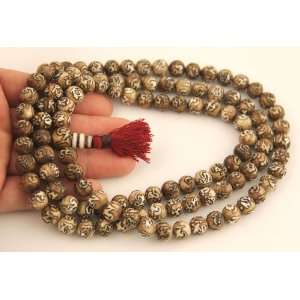 Tibetan A Grade 108 Beads Carved Om Mani Padme Hung Shell Mala 