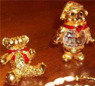 Retired Swarovski Swan Signed Teddy Bear Pendant Pin Brooch Crystal 