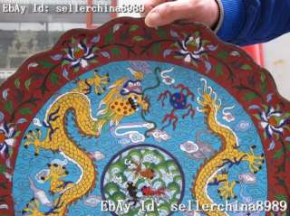 15china royal Copper cloisonne Two Dragon Fish plate  