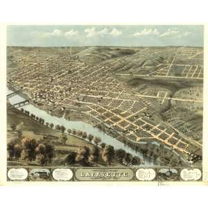  1868 birds eye map of city of Lafayette, Indiana