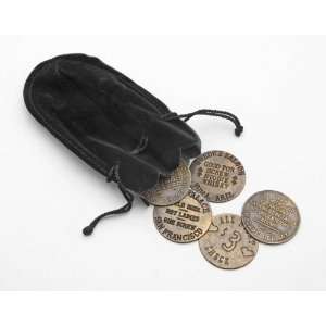  CAT HOUSE TOKENS (5) WITH BLACK SUEDE CARRYING BAG 