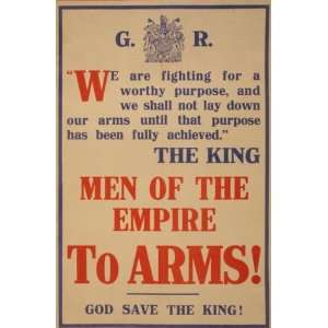   War I Poster   Men of the empire to arms God save the king 36 X 24