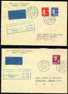 NORWAY 1939, Matching 1st Flight Covers to and from Oslo/Bergen 