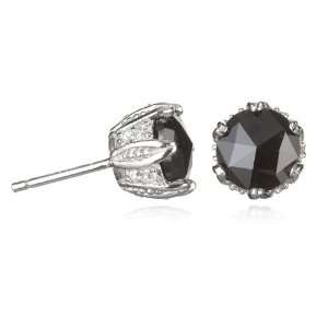  8mm 6 PRONG BLACK CZ STUD EARRING: CHELINE: Jewelry