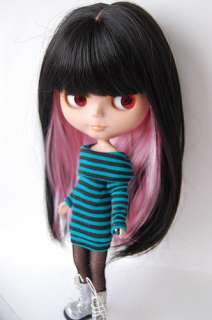 Black & Pink Punk Straight Hair Wig for 12 Blythe Doll  