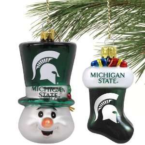 Michigan State Spartans 2 Piece Blown Glass Ornament Set  