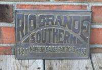 solid Brass RIO GRANDE SOUTHERN Narrow Gauge Railroad Sign FREE SH 