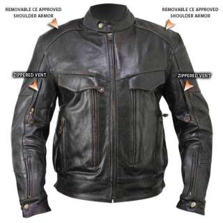 Retro Brown Bandit Buffalo Leather Cruiser Motorcycle Jacket with 