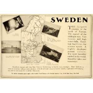   Ad Swedish Travel Bureau Railway Map Cruise Travel   Original Print Ad