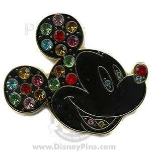 Disney Pins   Multi Colored Jeweled Mickey Mouse Head Pin 