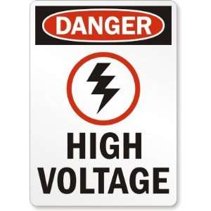 Danger: High Voltage (with bolt graphic), Vertical Aluminum Sign, 14 