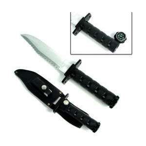 Black Survival Knife with Survival Gear   10 inches 