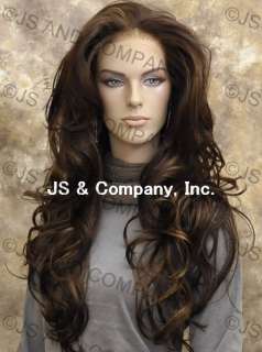   LACE FRONT WIG Long Wavy Dark Brown with Strawberry blonde Mix  