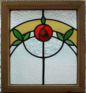 STUNNING PAIR MACKINTOSH ROSE ANTIQUE STAINED GLASS WINDOWS  
