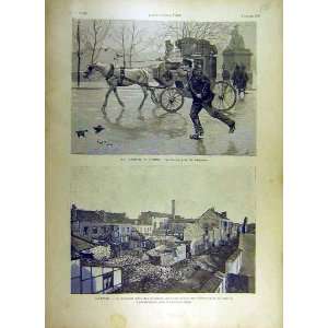  1893 Paris Misery Taxi Winter Nantes Fire Alcohol Print 