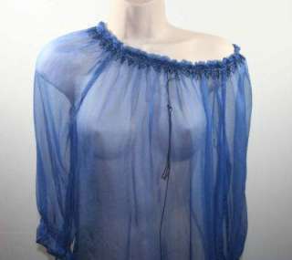 Sunny Leigh Womens 100% Silk Sheer Blue Top Blouse Shirt Size Small 