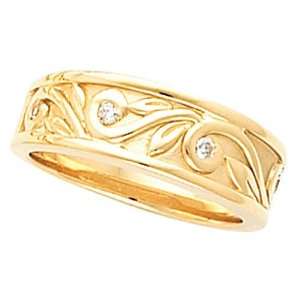  14K Yellow Gold Diamond Leaf Design Ring/Band   0.10 Ct. Jewelry