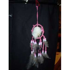  PINK MANDELA DREAM CATCHER (LEATHER AND FEATHERS: Home 