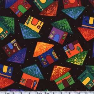  45 Wide My African Village Huts Black Fabric By The Yard 