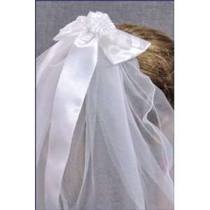   First Communion Veil   22 bow and ribbon comb style